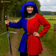 Laatmiddeleeuwse houppelande, rood-blauw, wol