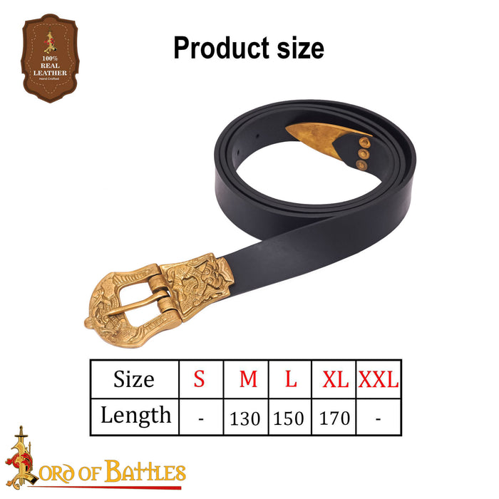 Viking belt Borre style, black, worn