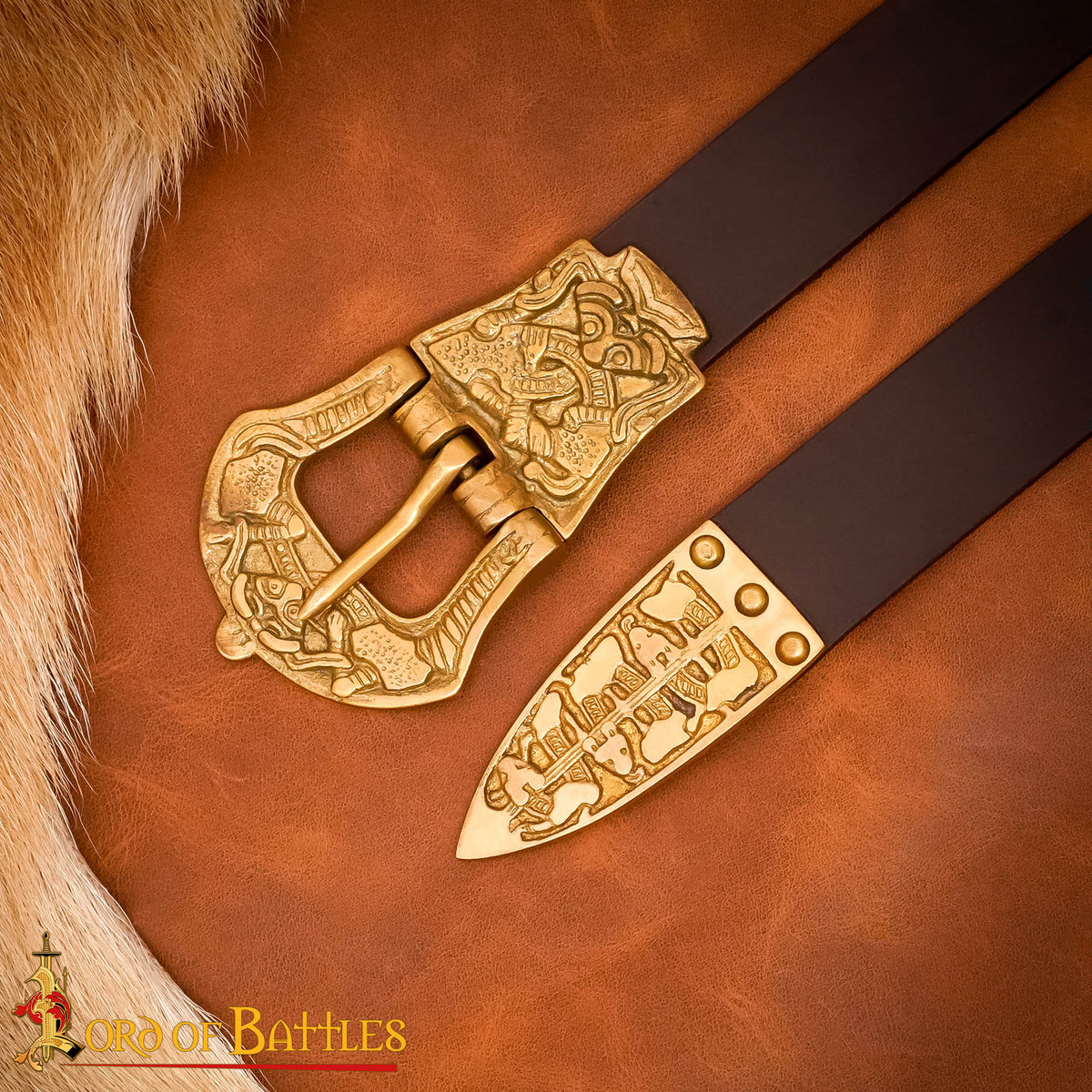 Vikingbelte Borre stil, brun, beltespiss