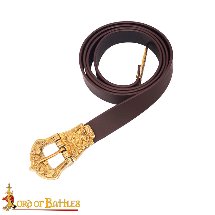 Vikingbelte Borre stil, brun, spenne detalj