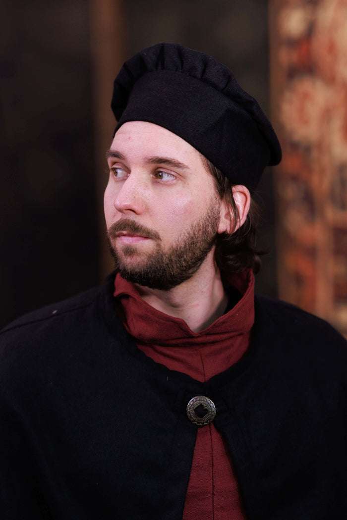 Middeleeuwse muts Armin wol, zwart, wolmix