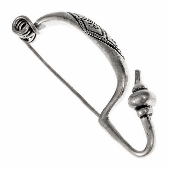 Fíbula de La Tène antiga, grande, bronze banhado a prata