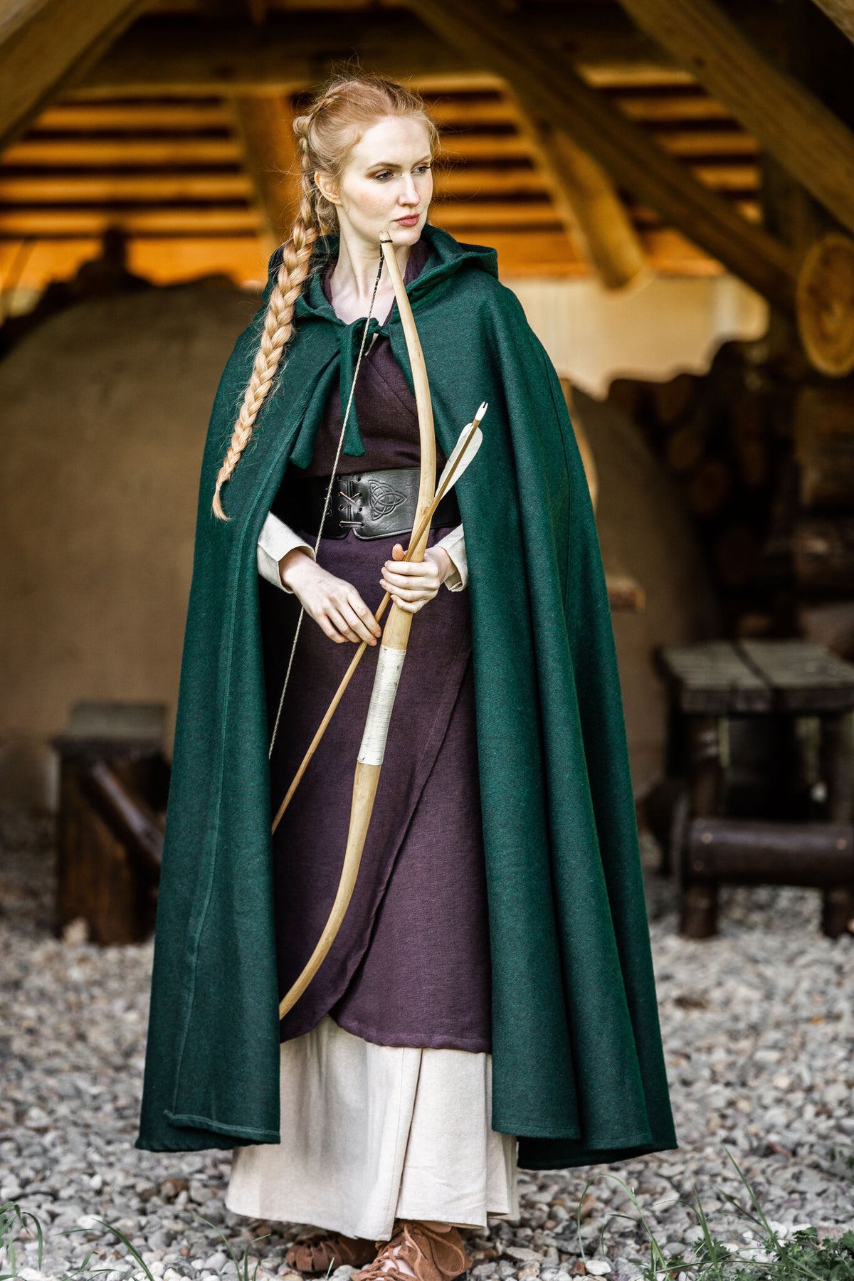 Średniowieczny płaszcz Karen, zielony, mieszanka wełny