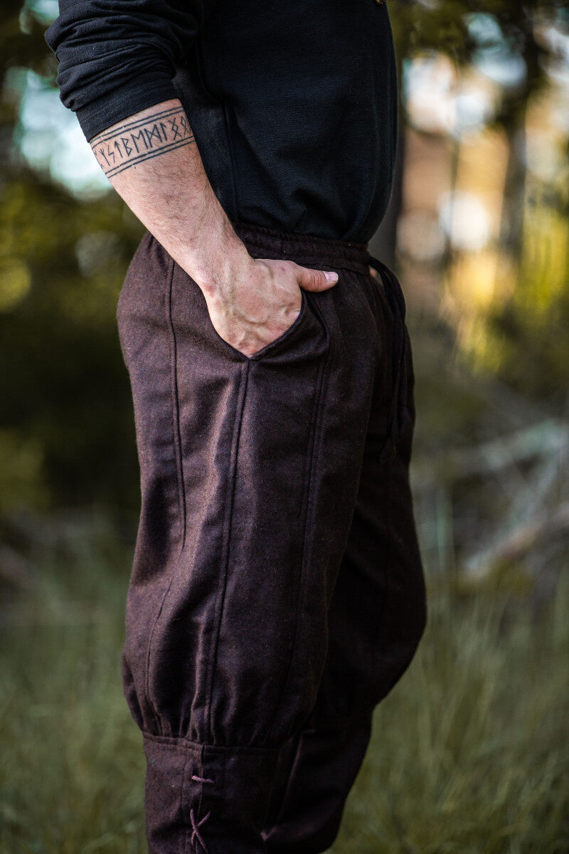 Pantalón vikingo Jorvik, marrón, mezcla de lana