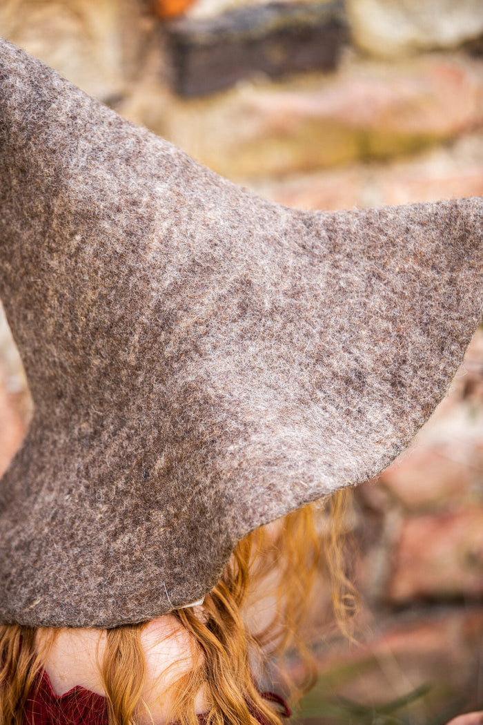 Witch hat, natural-brown, wool felt