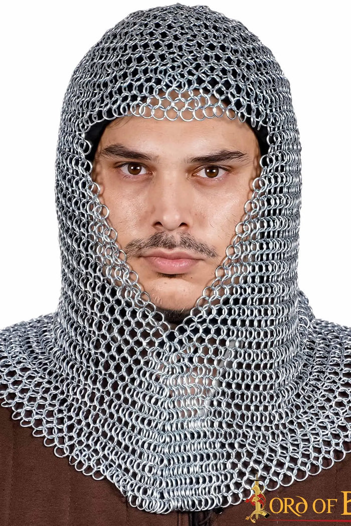 Chainmail coif, black, unriveted round rings