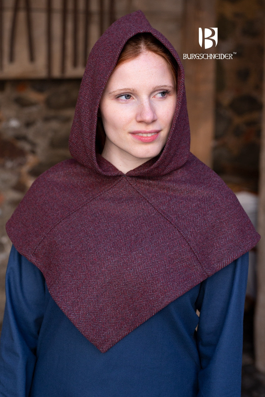 Chaperon herringbone pattern Knud, wool blend, burgundy