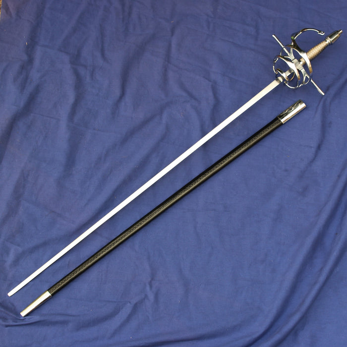 Rapier nahkavyöllä, karaistu, tylppä (battle-ready)