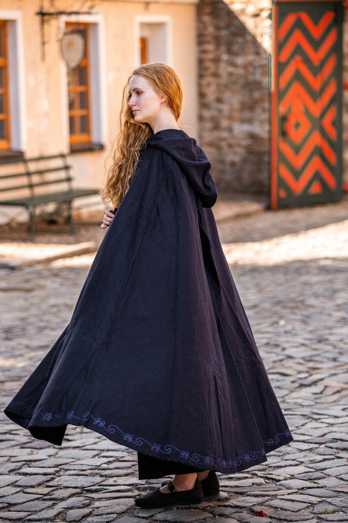 Mantello ricamato Damia, blu, misto lana