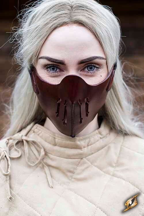 Mezza maschera Mempo in pelle, rossa