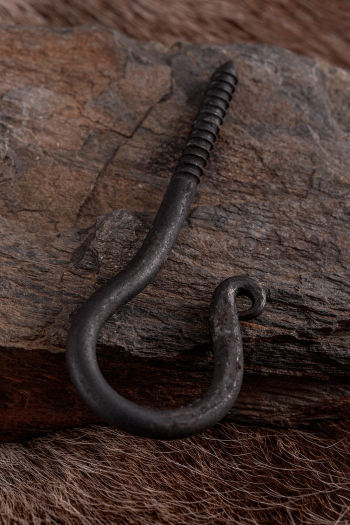 Hand-forged steel screw hook