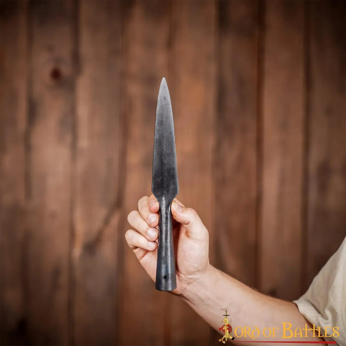 Early medieval spearhead with shoulders, bronzed, semi-sharp