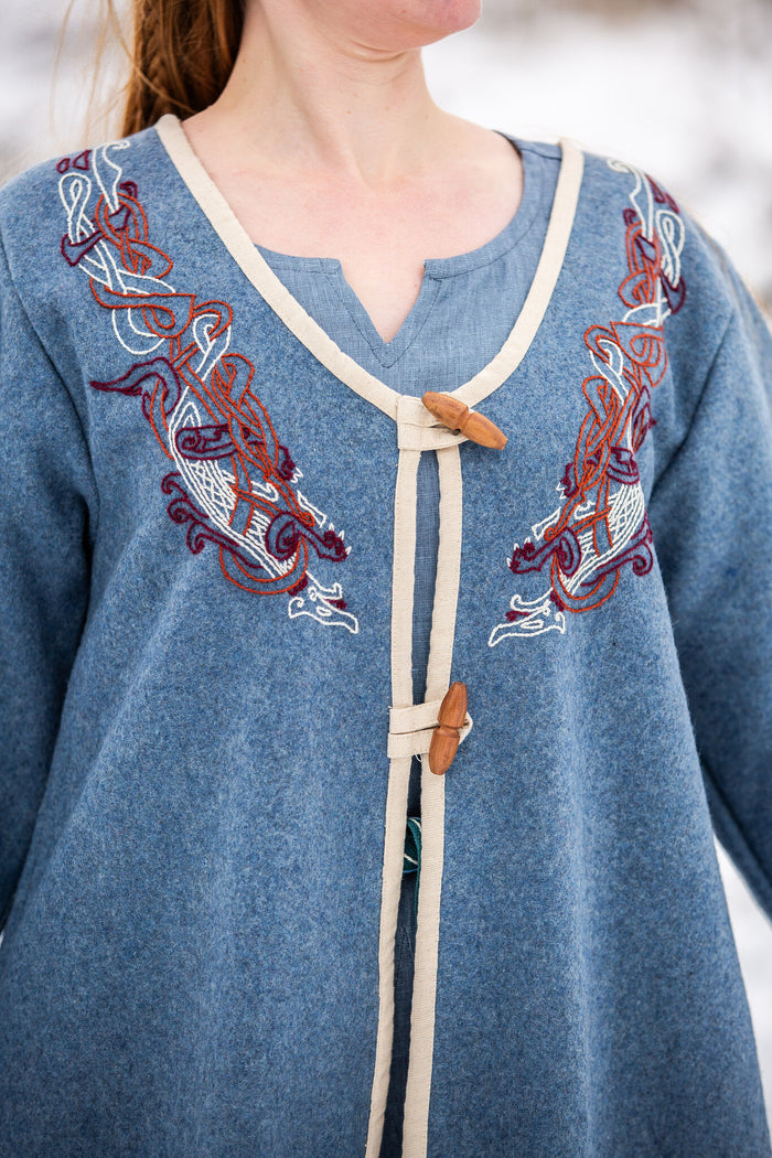 Viking kaftan Skadi, blauw, wolmix