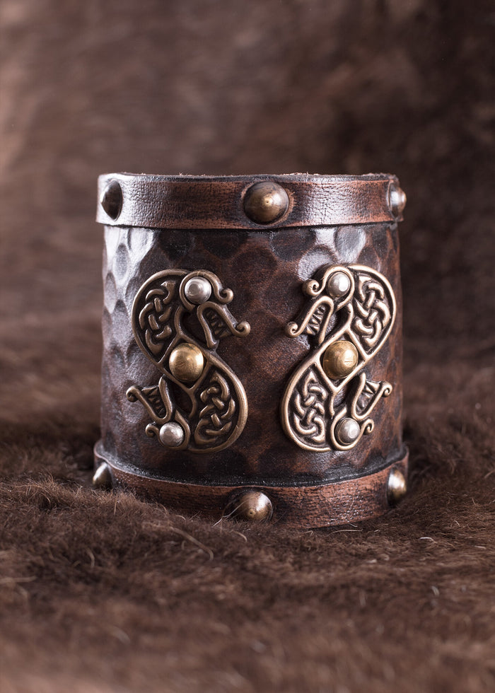 Pulsera vikinga con dragones, cuero
