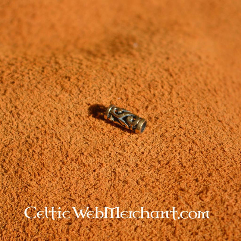 Längliche Bartperle mit Spiralornamenten, Bronze