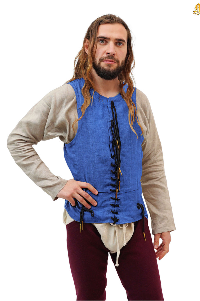 Pourpoint du 14e-15e siècle, laine, bleu