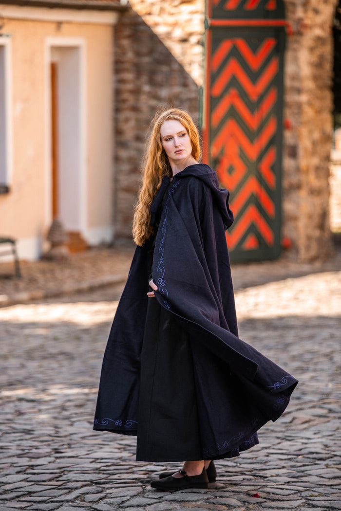 Mantello ricamato Damia, blu, misto lana