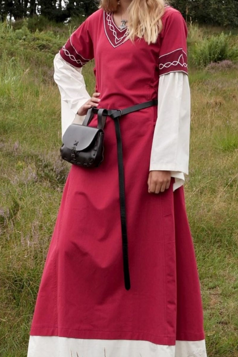 Gotische jurk Fiona, rood-naturel