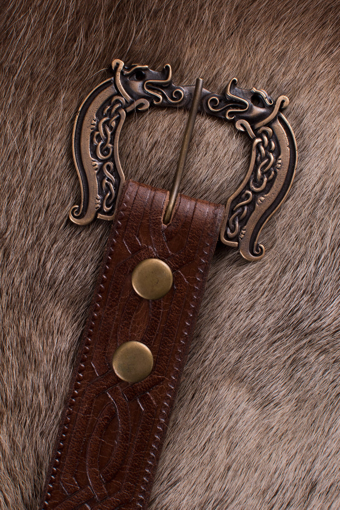 Cinturón celta de cuero, 170 cm, marrón