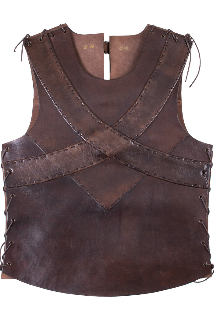 Leather torso armour with cross, brown