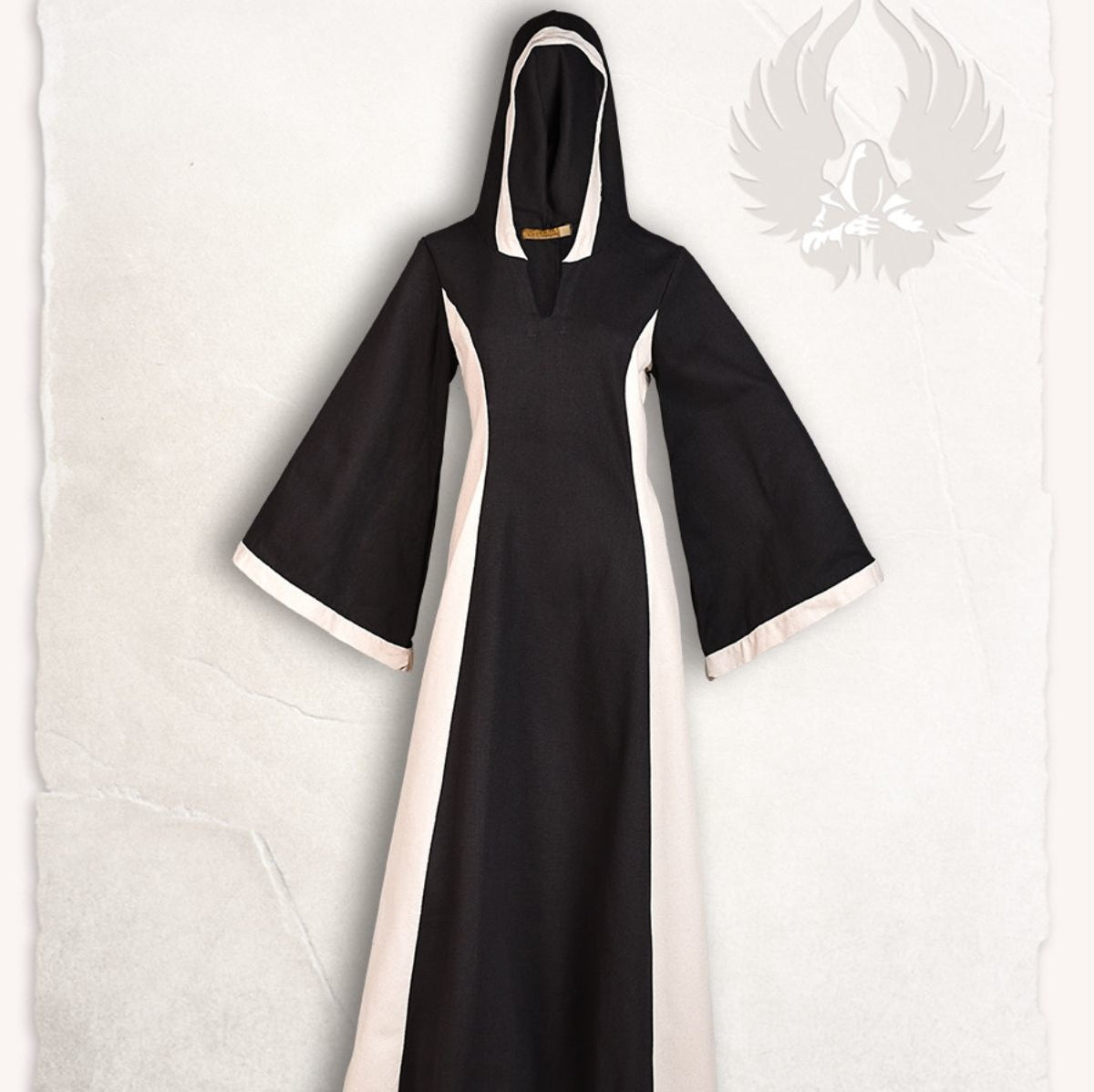 Vestido medieval Iris, preto/creme