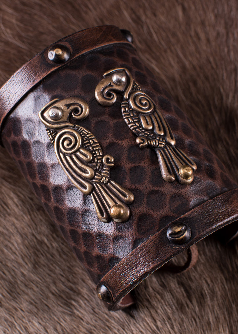 Bracelet Huginn & Muninn, cuir