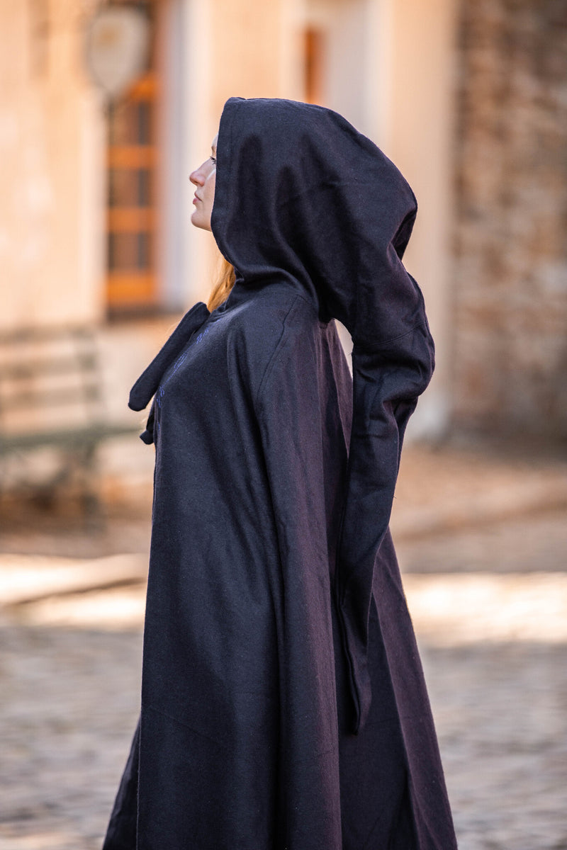 Manteau brodé Damia, bleu, en mélange de laine