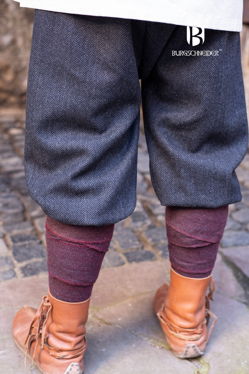 Spodnie wikińskie Ivar w jodełkę, mieszanka wełny, czarno-szare