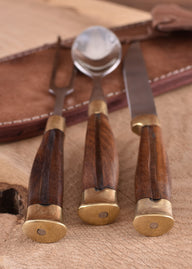 Ensemble de couverts en bois avec étui, acier inoxydable