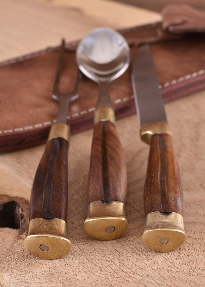 Holz Besteckset mit Hülle, Edelstahl