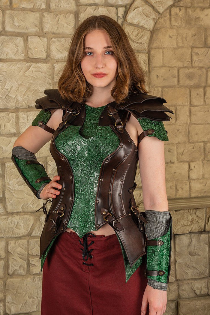 Leather ladies armor Morgana, brown-green
