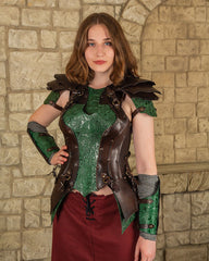 Leather ladies armor Morgana, brown-green