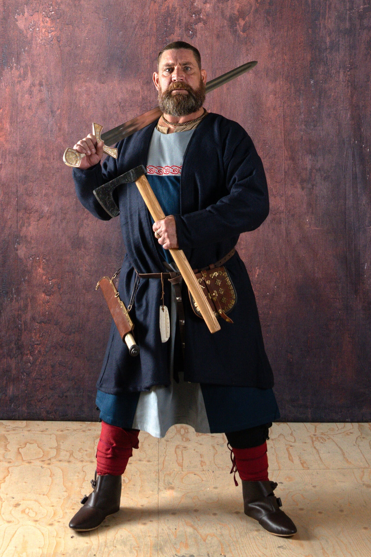 Vikingekaftan Loki, uldblanding, blå