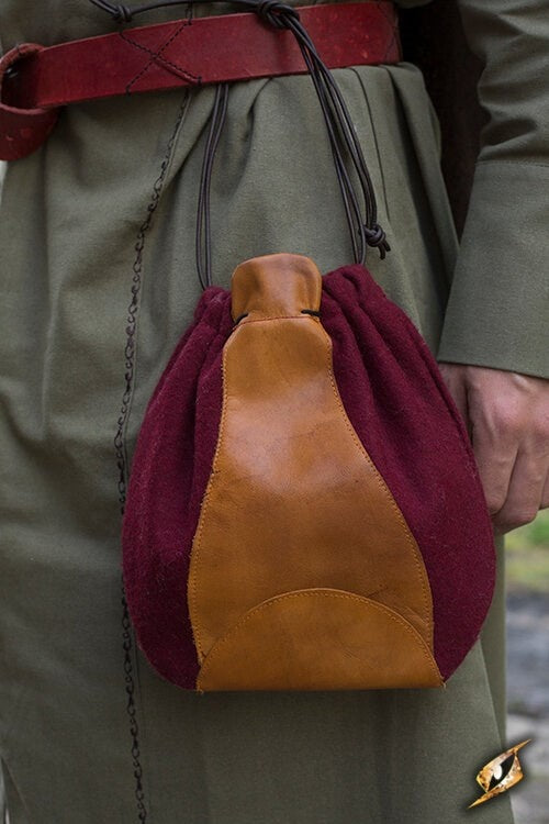 Borsello in lana e pelle, rosso-marrone