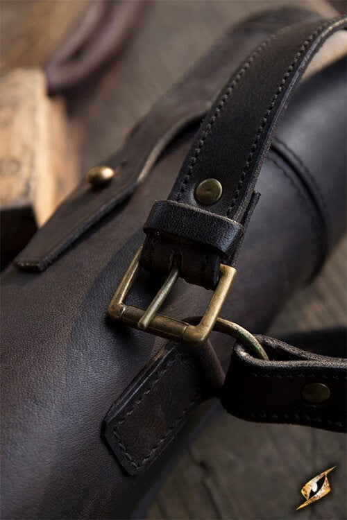 Skórzany uchwyt na butelki lub zwoje, czarny