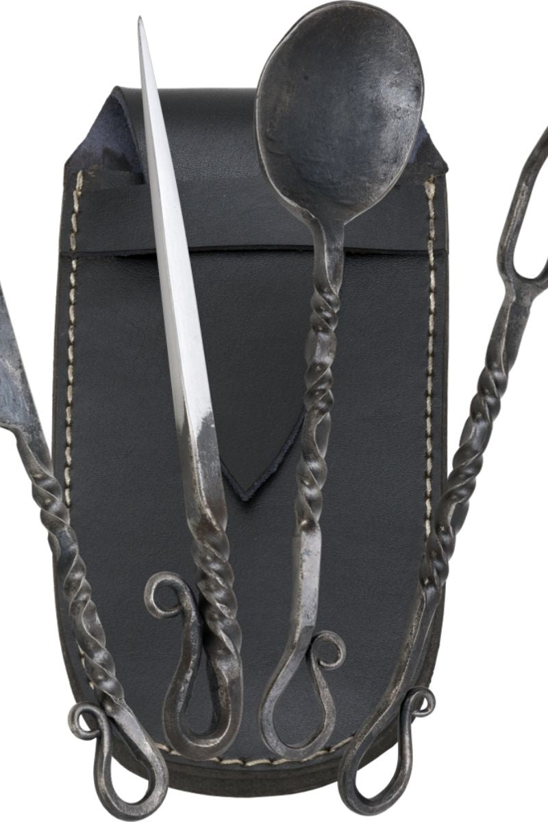 Four-part cutlery set with pouch