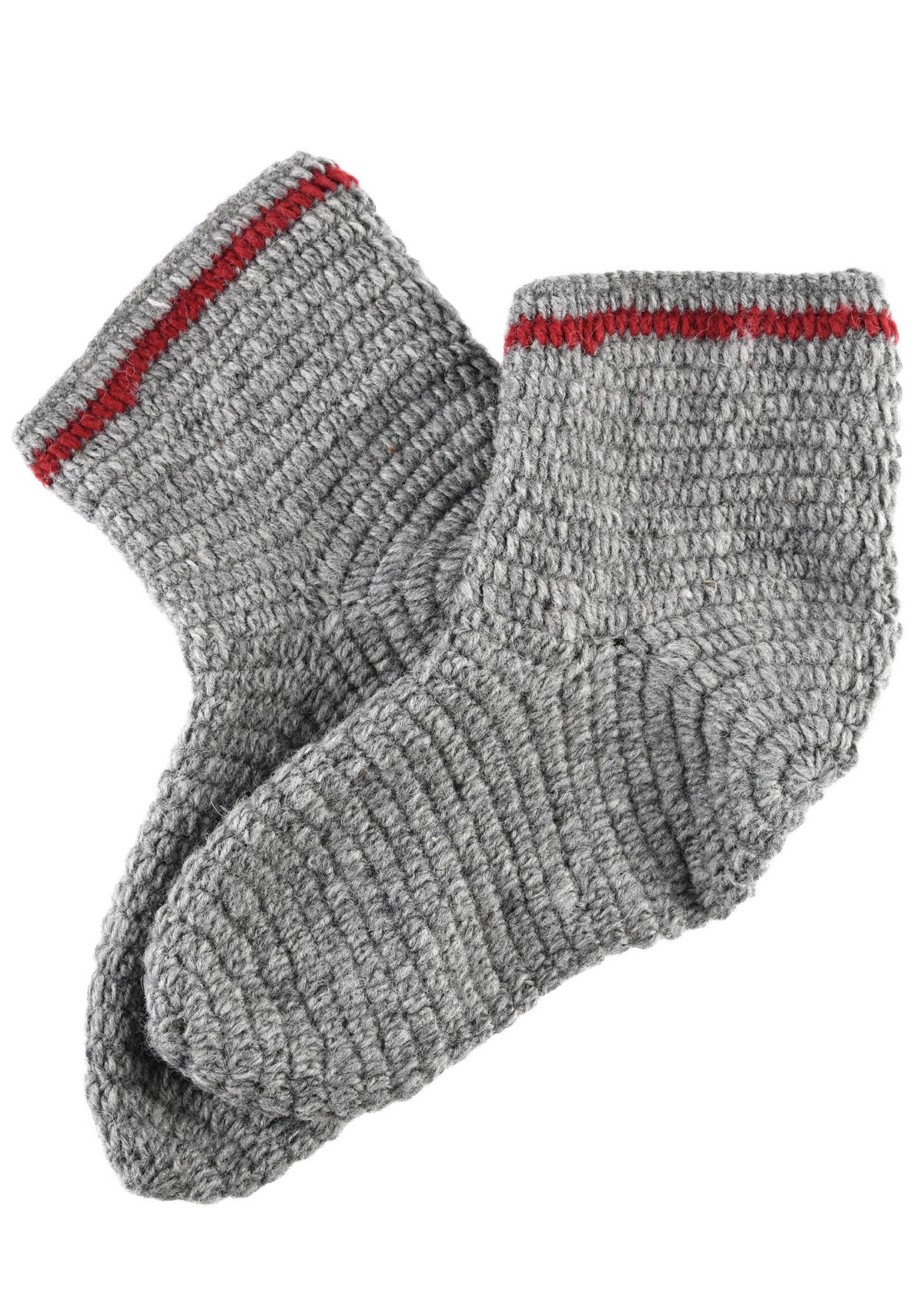Crocheted socks, 100% wool, grey - wine red
