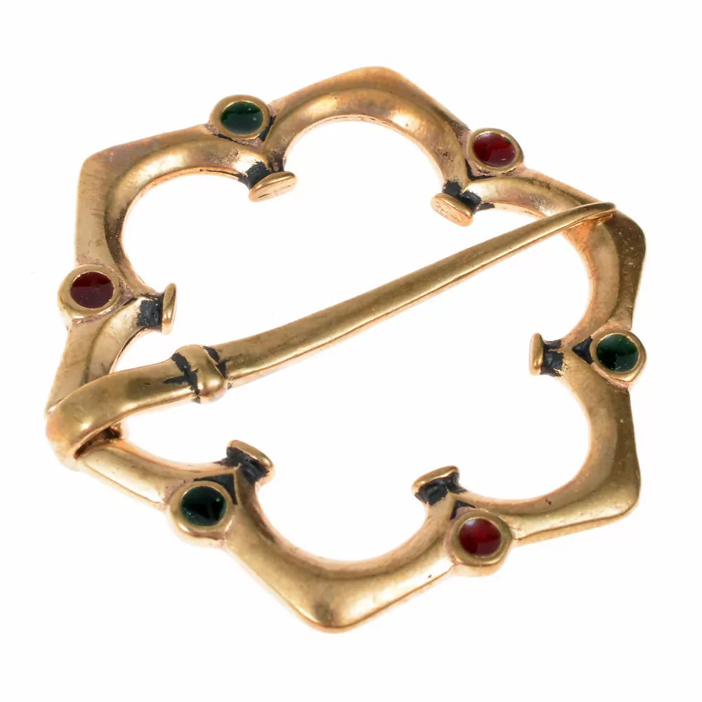 Mittelalterliche Fibula mit Glaseinlage, Bronze