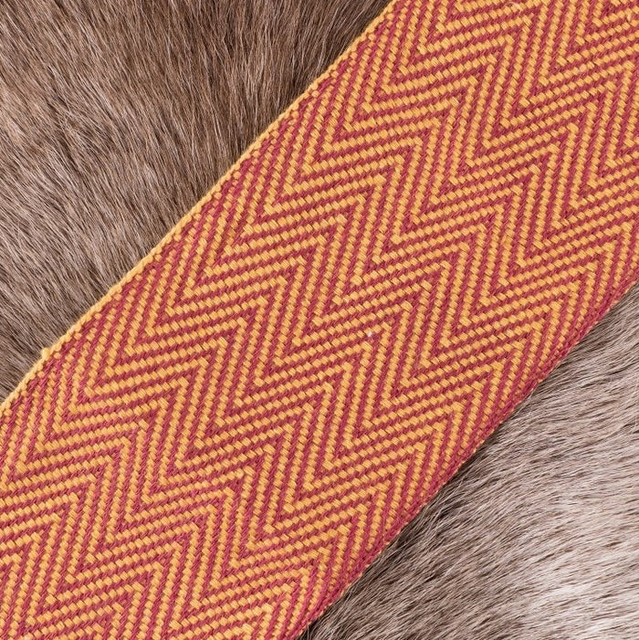 Vissegraatmotief stof geel-rood, 10 cm breed, per 7 meter