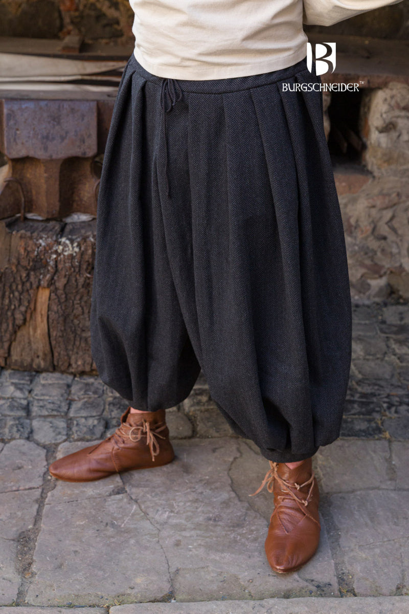 Rusvik vikingabyxor Borys, fiskbensmönster, svart grå, ullmix