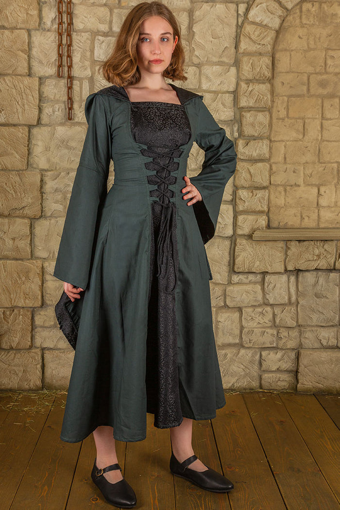 Vestido medieval Ophelia, verde-negro