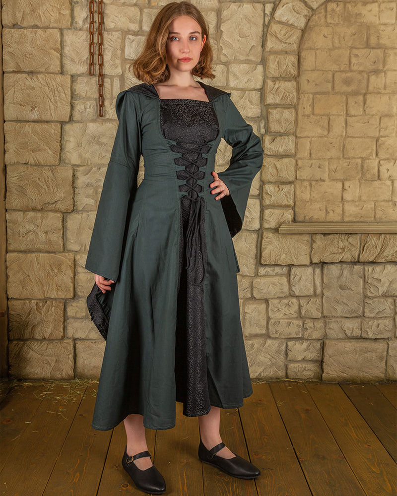 Medieval dress Ophelia, green-black