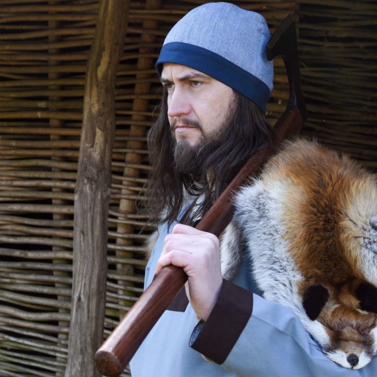 Birkamuts vissegraatmotief, blauw