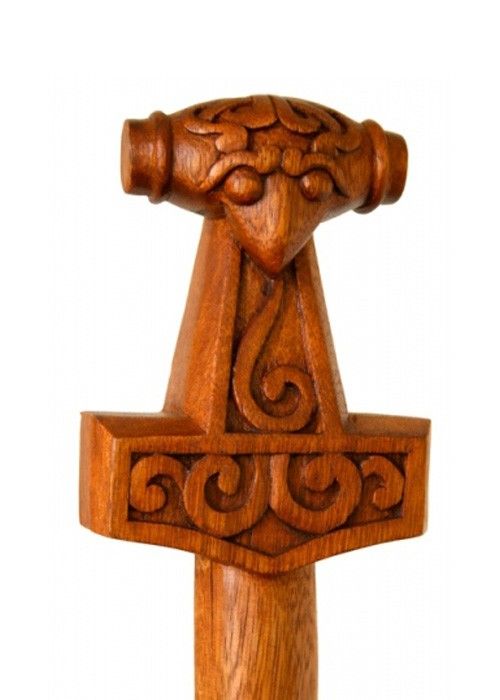 Drewniany kij wędrowny z młotem Thora