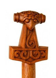 Wooden walking stick with Thor's hammer