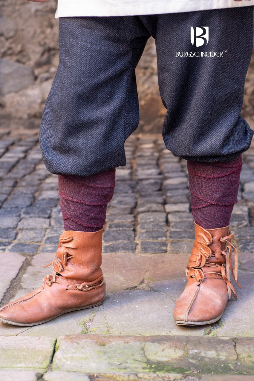 Spodnie wikińskie Ivar w jodełkę, mieszanka wełny, czarno-szare