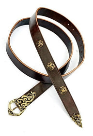 Ringerike Vikingriem deluxe, verzilverd, 165 cm, bruin
