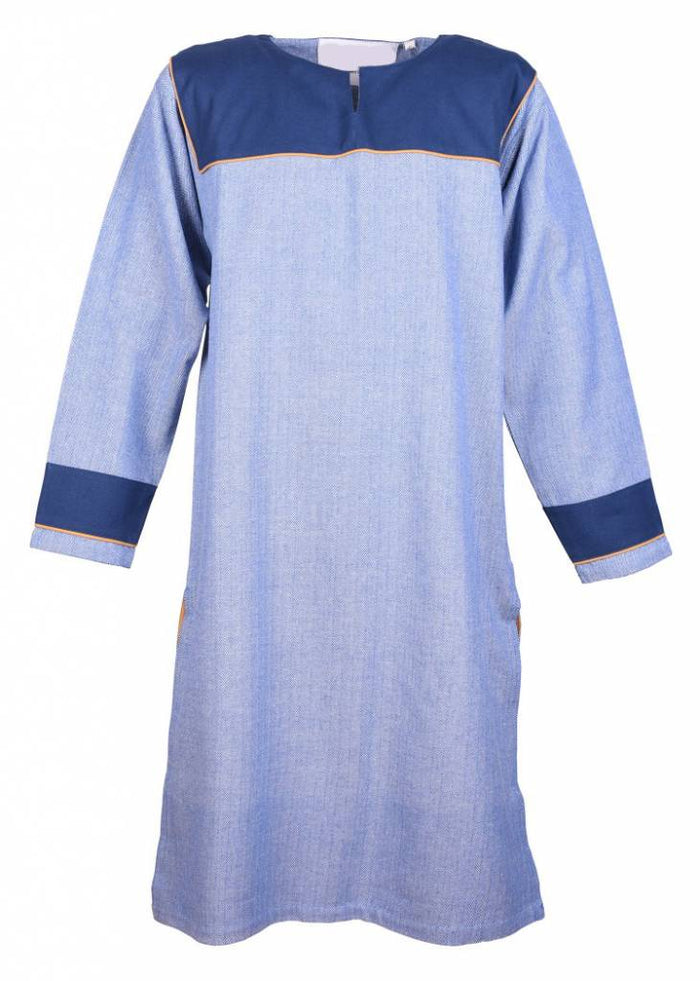 Thorsbergtunika, fiskbensmönster, blå