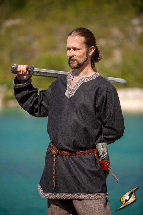 Tunic Hilmar, herringbone, black, wool mix