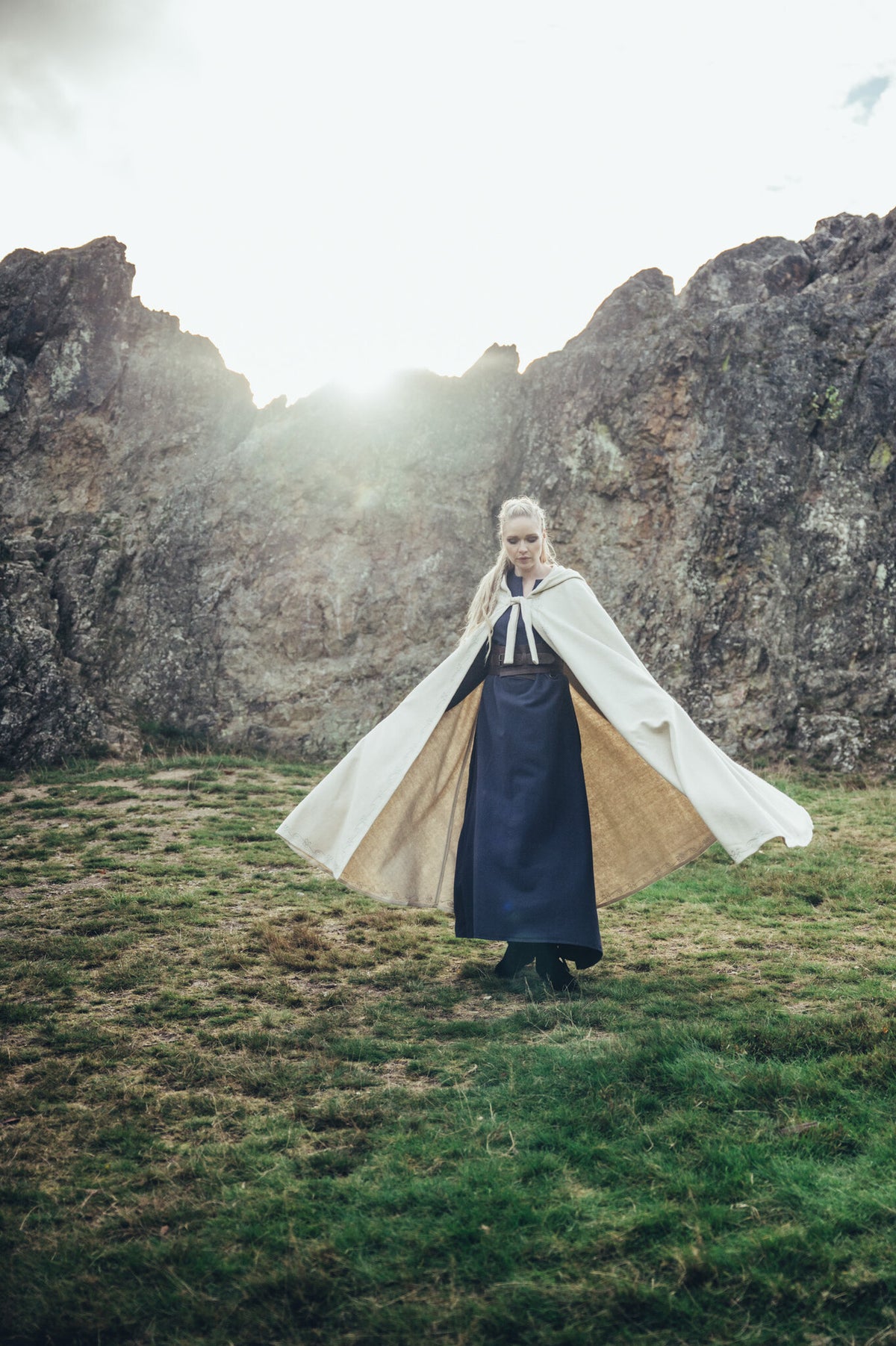 Manteau brodé Damia, crème, en mélange de laine